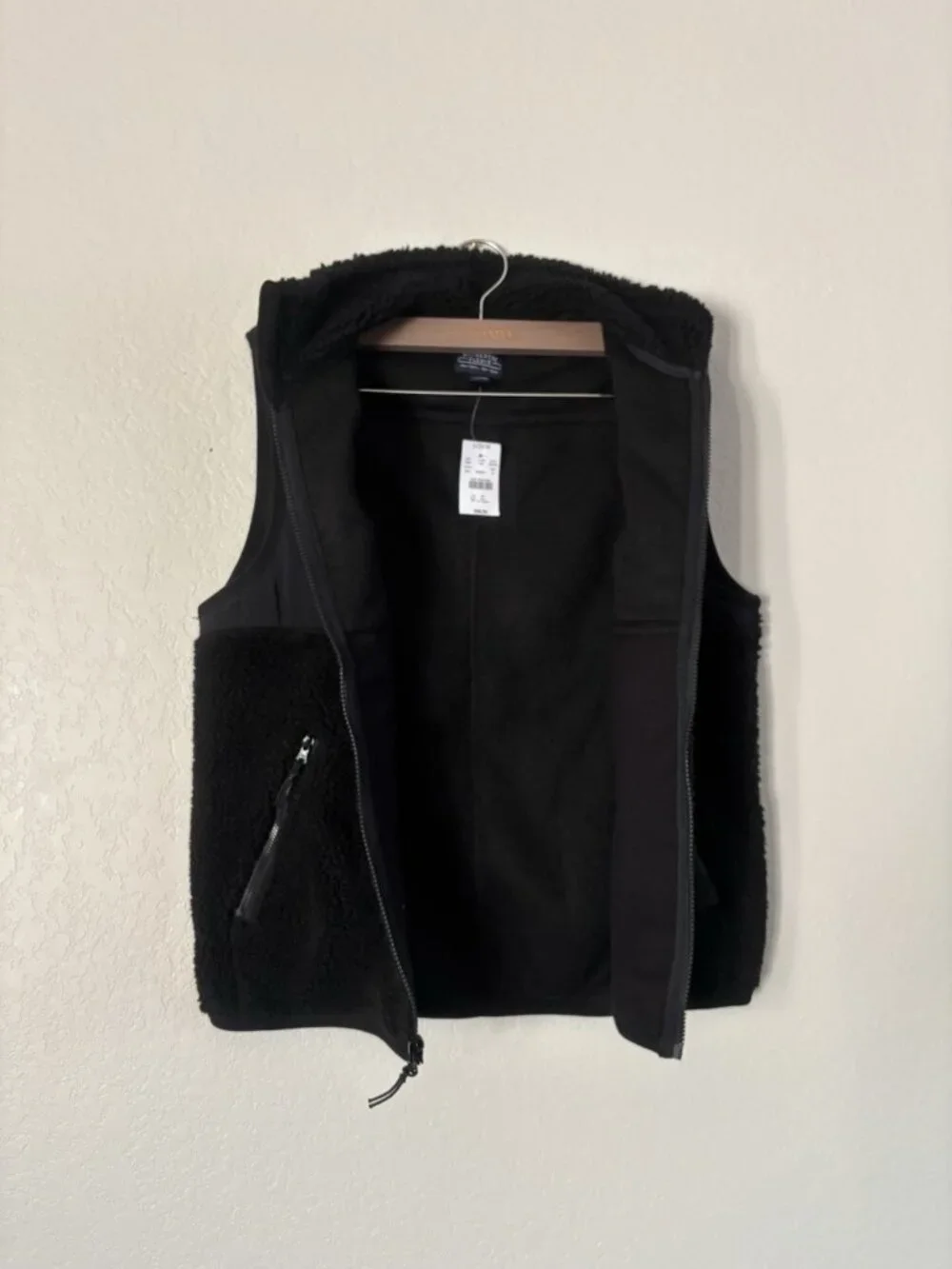 NWT J. Crew Factory Authentic Men’s Fleece Sherpa Vest Black Sz S